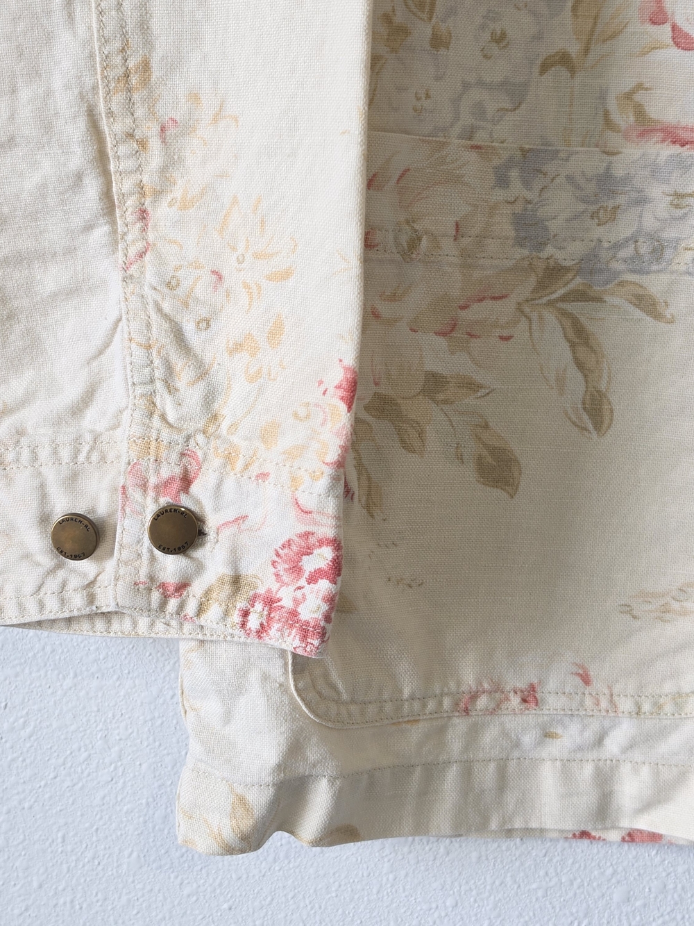 90's Vintage Lauren Ralph Lauren Lenin/Cotton Cream Jacket Floral Print Size M - Picture 3 of 12